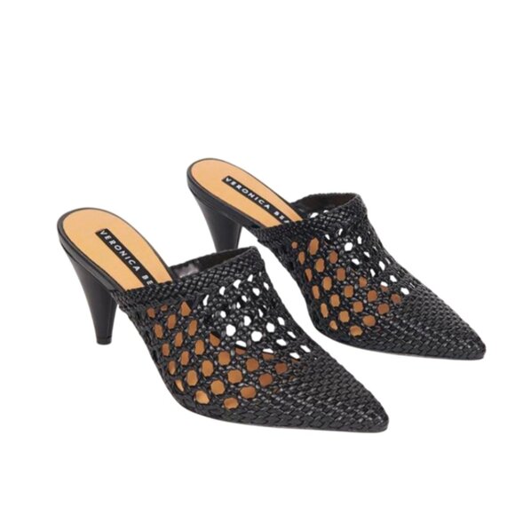 Veronica Beard Jaqlyn Basketweave Mules Heels Womens 35 5 Black Leather Slip On - Picture 1 of 13